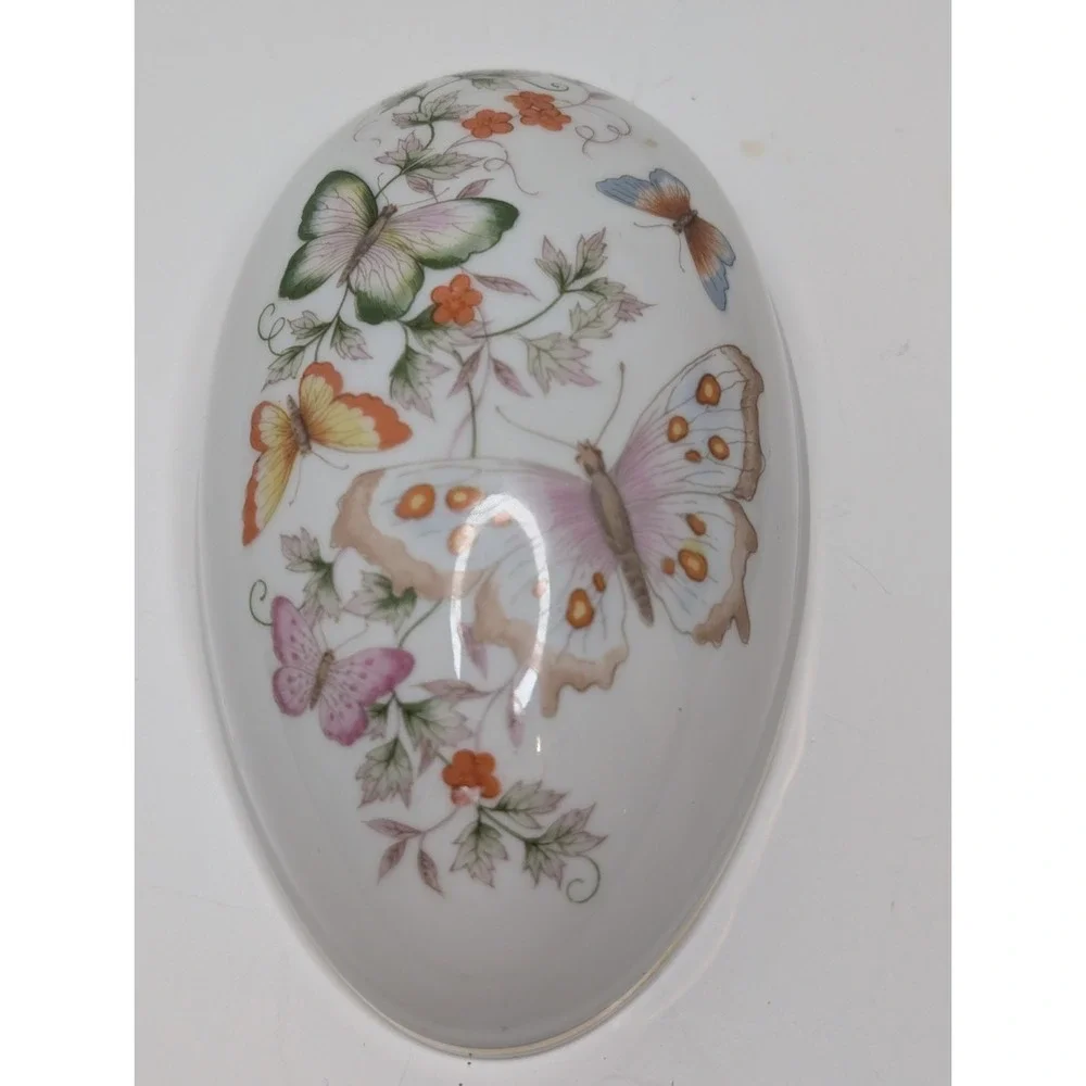Vintage Avon‎ Porcelain Butterfly Trinket Box Jewelry Box 22K Gold Trim Japan...